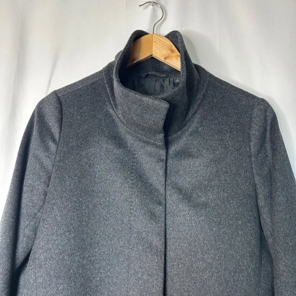 Uniqlo Coat S Wool Cashmere Blend Dark Gray‎ Stand Collar Overcoat Womans